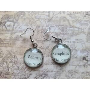 Zenna and Seraphine pendant earrings made with Blood and Honey book pages